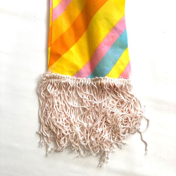 Striped Scarf in Pink Yellow Blue Orange, Retro Vintage Fringed Pastel Office - Picture 8 of 10